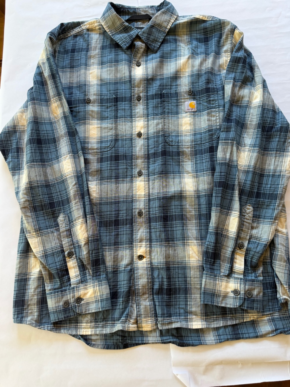 Carhartt Blue & Cream Plaid Lightweight Shirt Jacket Size Large